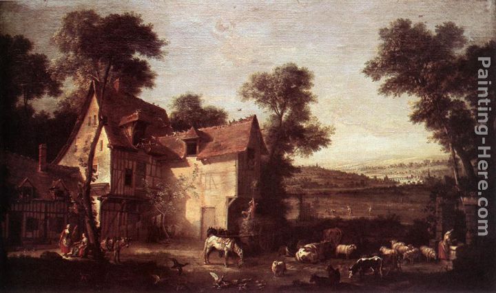 Farmhouse painting - Jean-Baptiste Oudry Farmhouse art painting